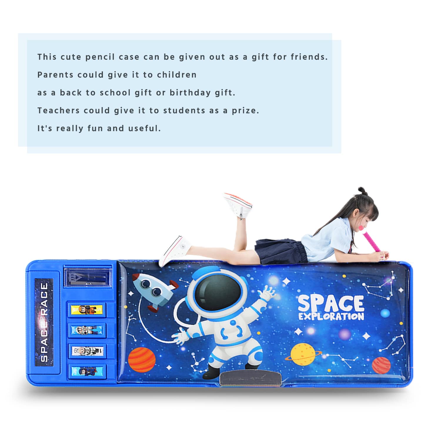 【2Pack】Pop Up Multifunction Pencil Case for Girls and Boys, Cute Cartoon Pen Box Organizer