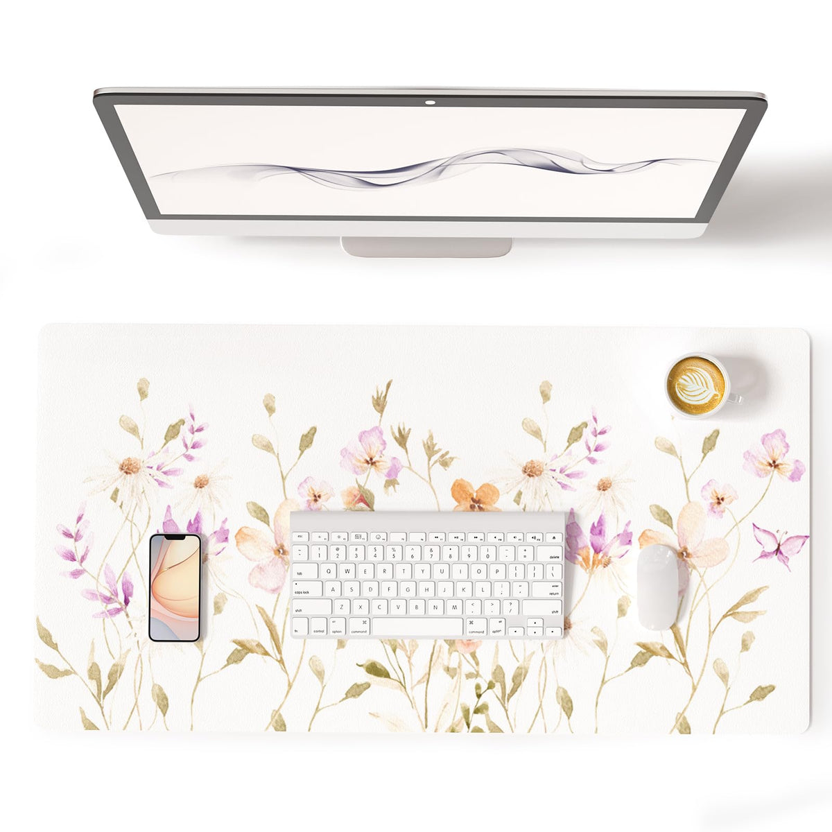 Colorful Star Floral Waterproof Office Desk Mat, 31.5" x 15.7"