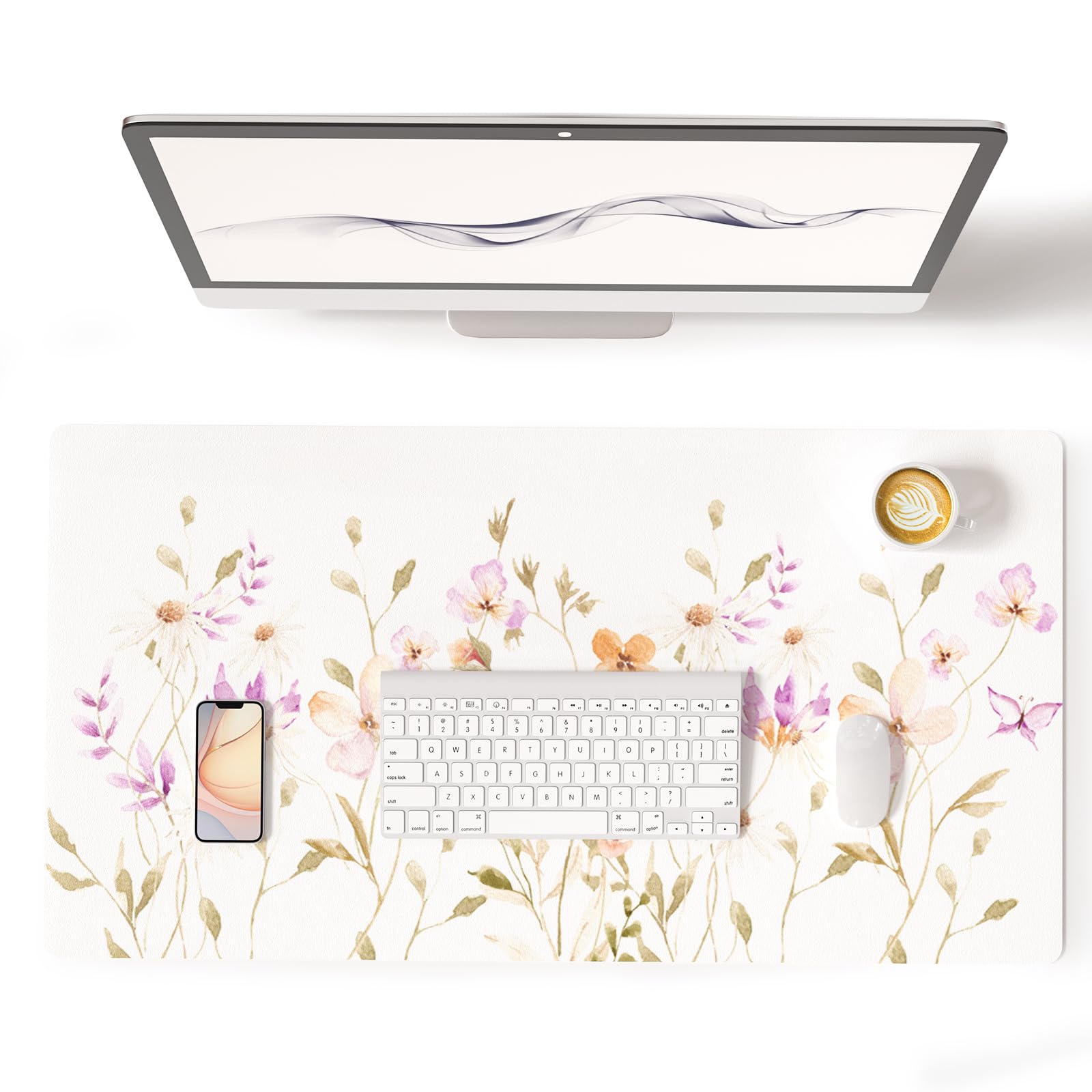 Colorful Star Floral Waterproof Office Desk Mat, 31.5" x 15.7"