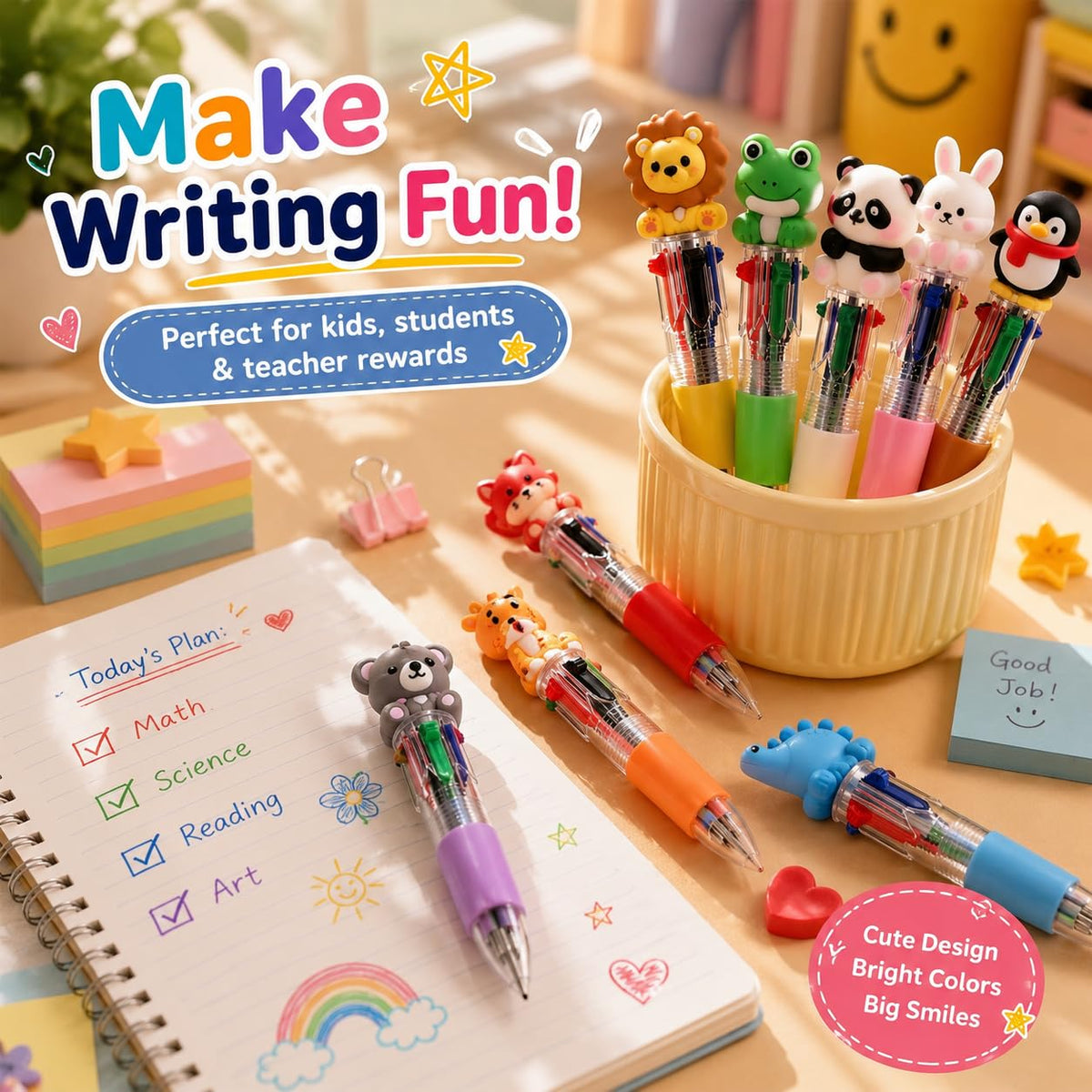 Mini Multicolor Pens -30 Pack Kawaii Animal 4 in 1 Colors Ballpoint Pens for Office