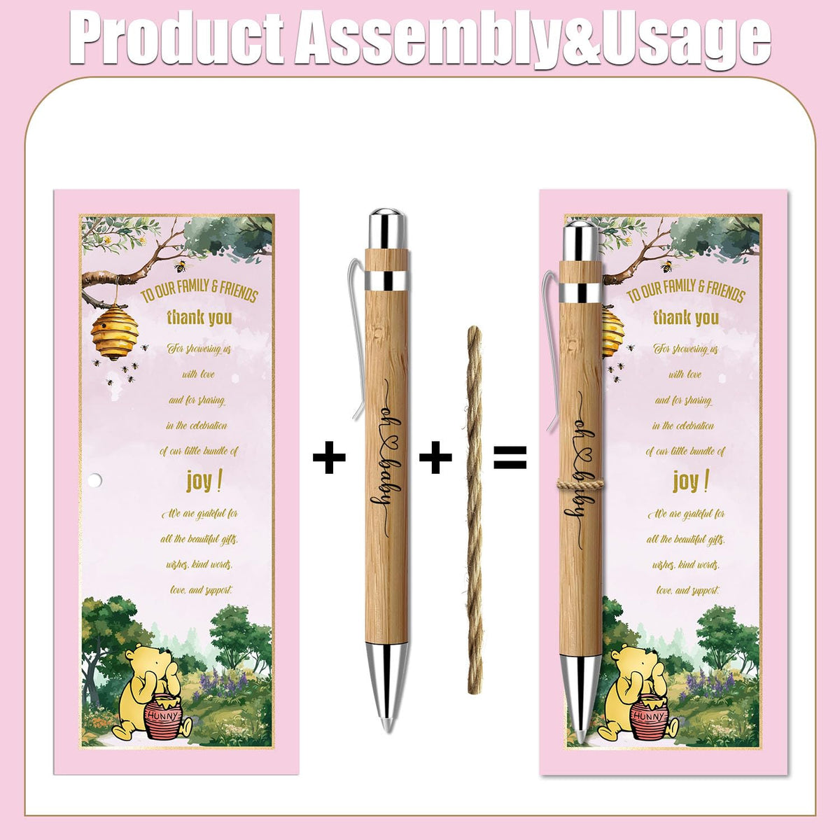 Toerifer 30 Pcs Baby Shower Gifts for Guests, Winnie Baby Shower Sets, Included Bamboo Pens
