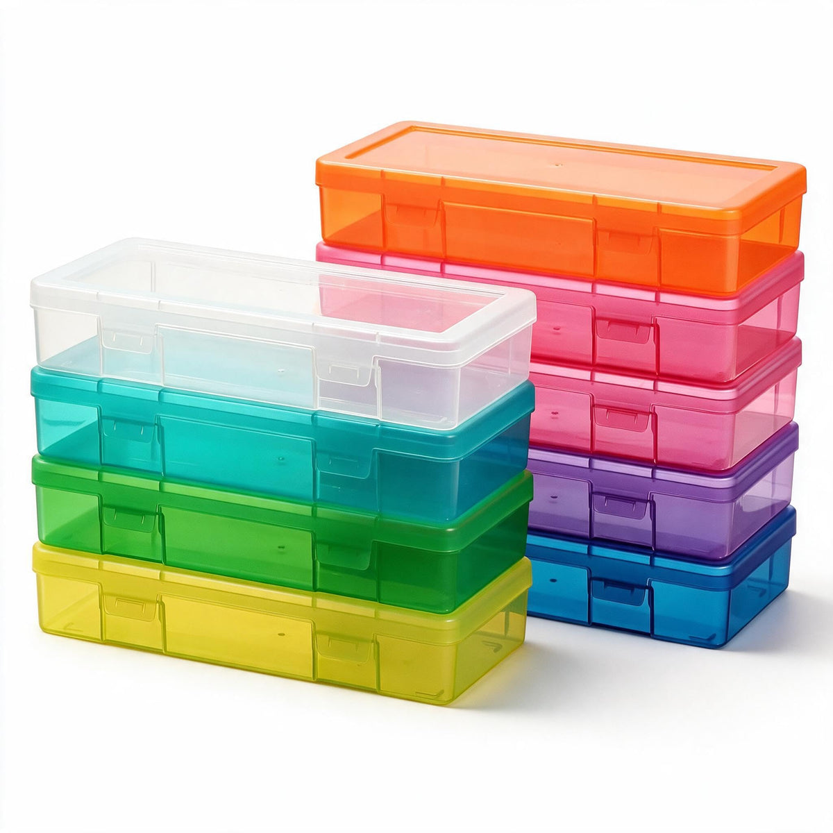 novelinks Clear Pencil Box and Small Plastic Storage Containers with Lids