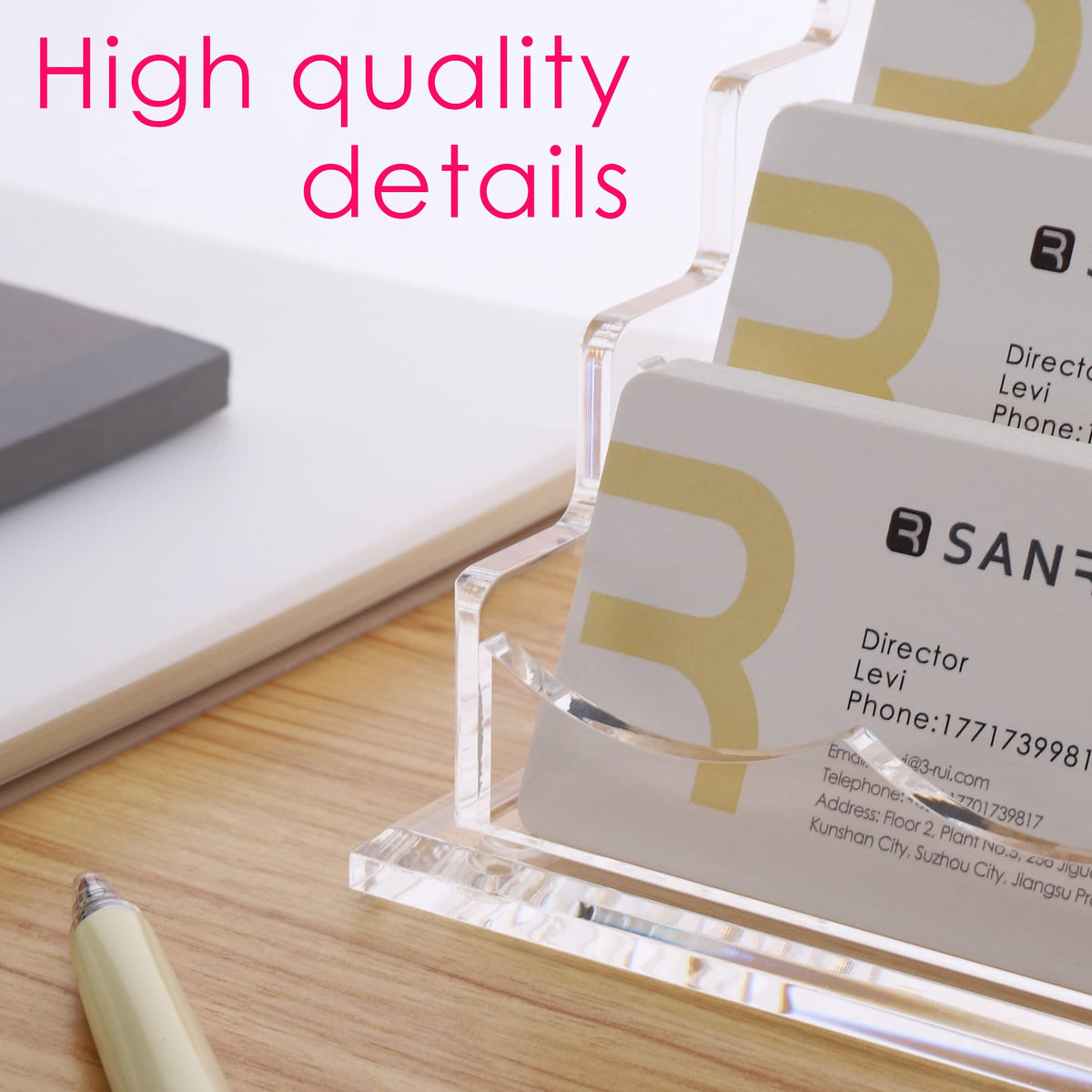SANRUI Acrylic Business Card Holder, Clear Desk Card Display Stand,15 Slots