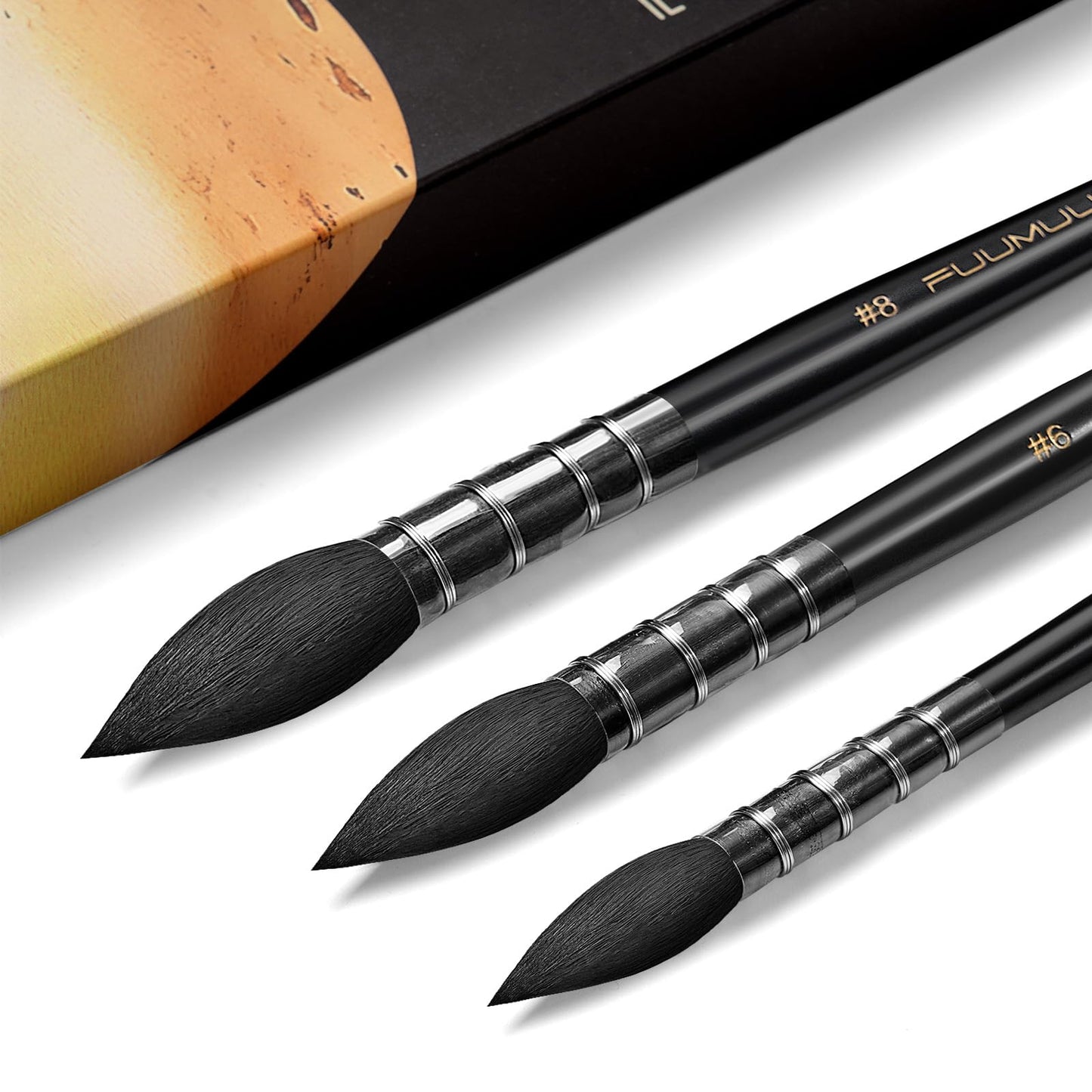 Watercolor Brushes Set, 3Pcs Fuumuui Round Quill Mop Fine Tips Watercolor Paint Brush, Soft