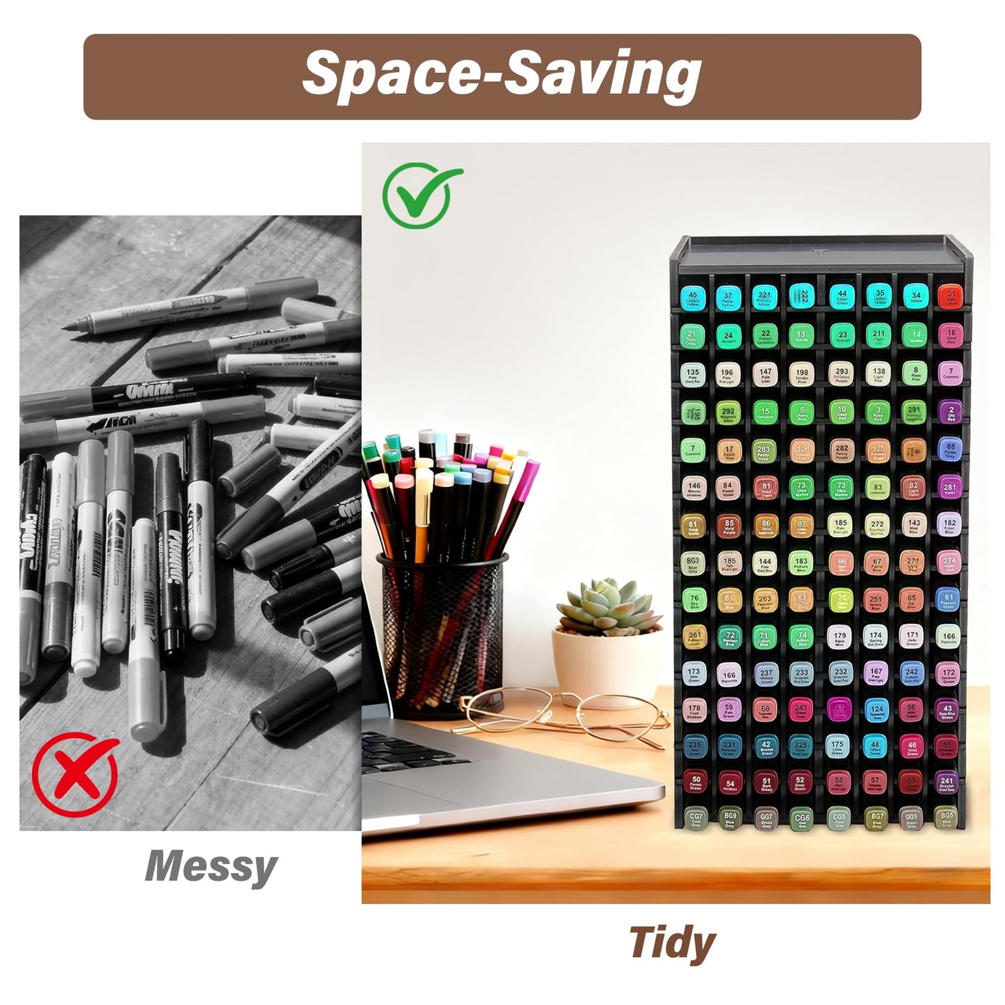 Yrangee Marker Organizer,120 Slots Marker Storage with Divider,Black