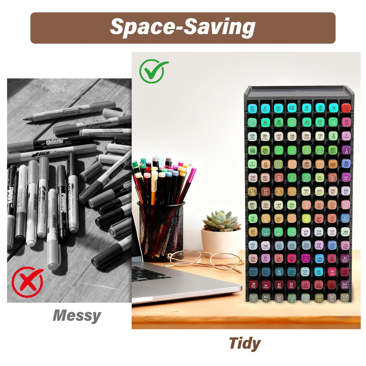 Yrangee Marker Organizer,120 Slots Marker Storage with Divider,Black