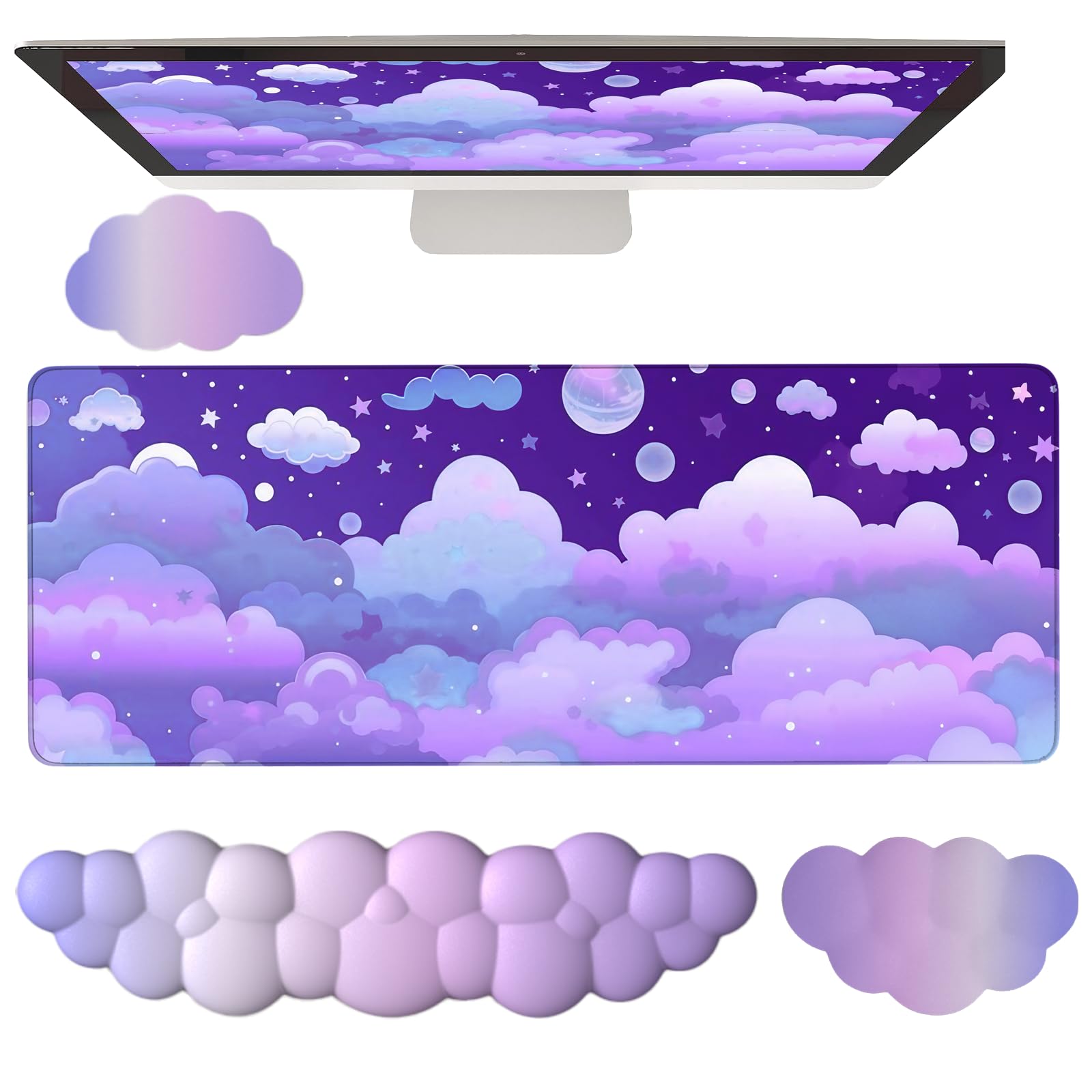 Purple Cloud Mouse Pad Cloud Keyboard Wrist Rest for Computer Keyboard Extended Large Desk Mat Pad