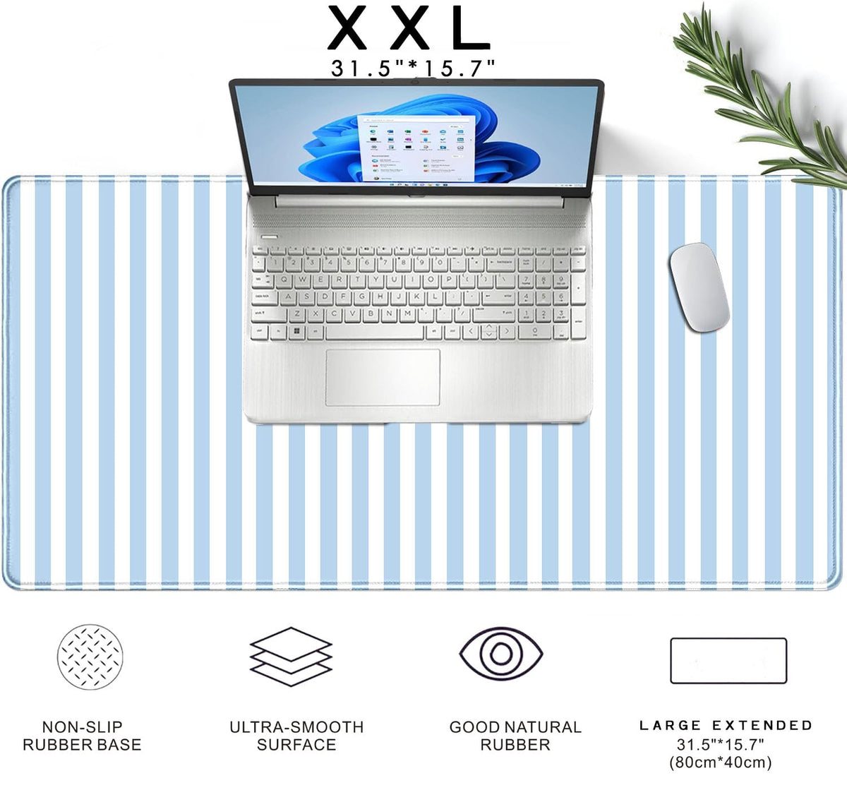 Nasdalgias Blue Striped Desk Mat Cute Pastel Large Mouse Pad Kawaii Aesthetic Extended Mat for Home
