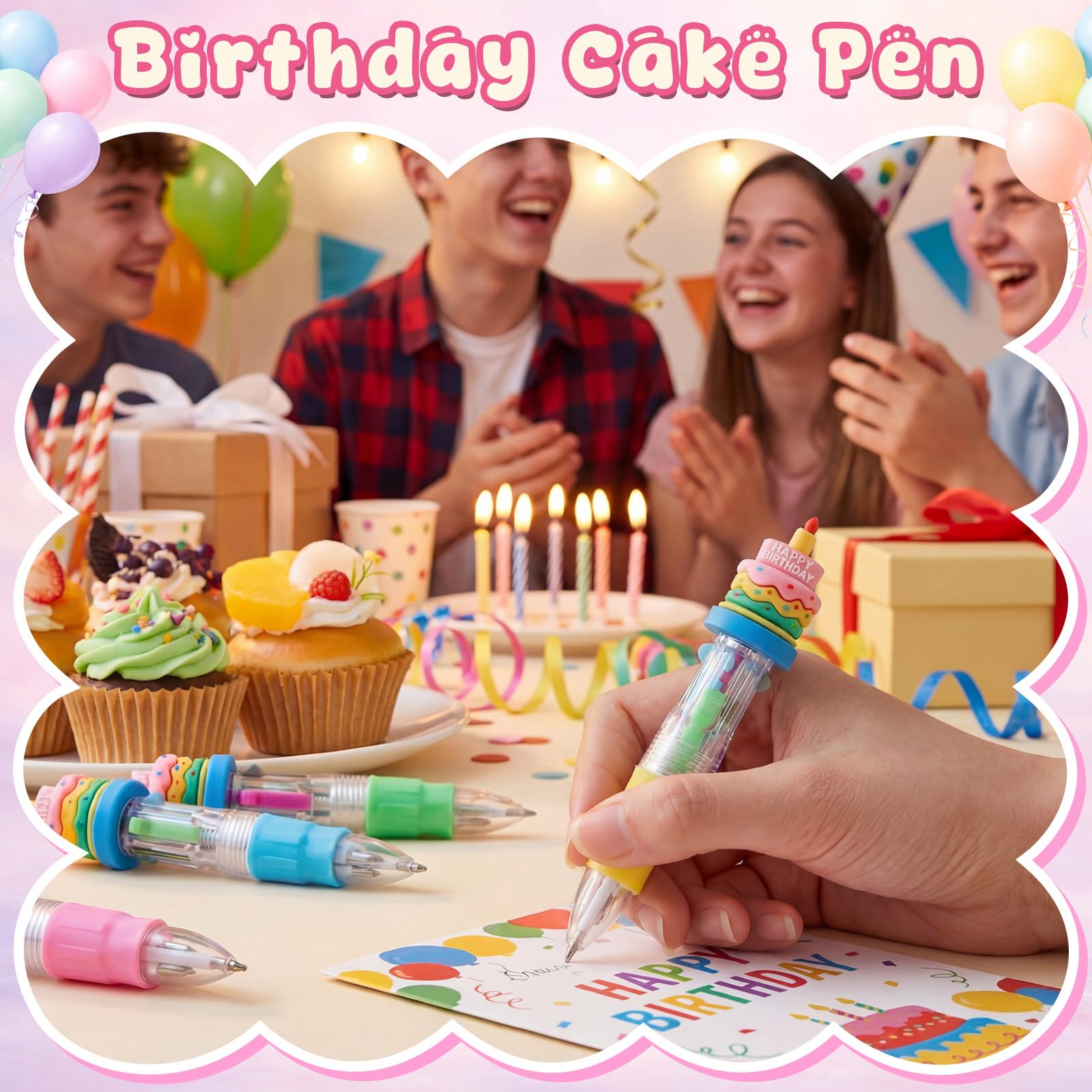 Kosiz24 Pack Happy Birthday Gifts Multicolor 4 in 1 0.5mm Ballpoint Pens