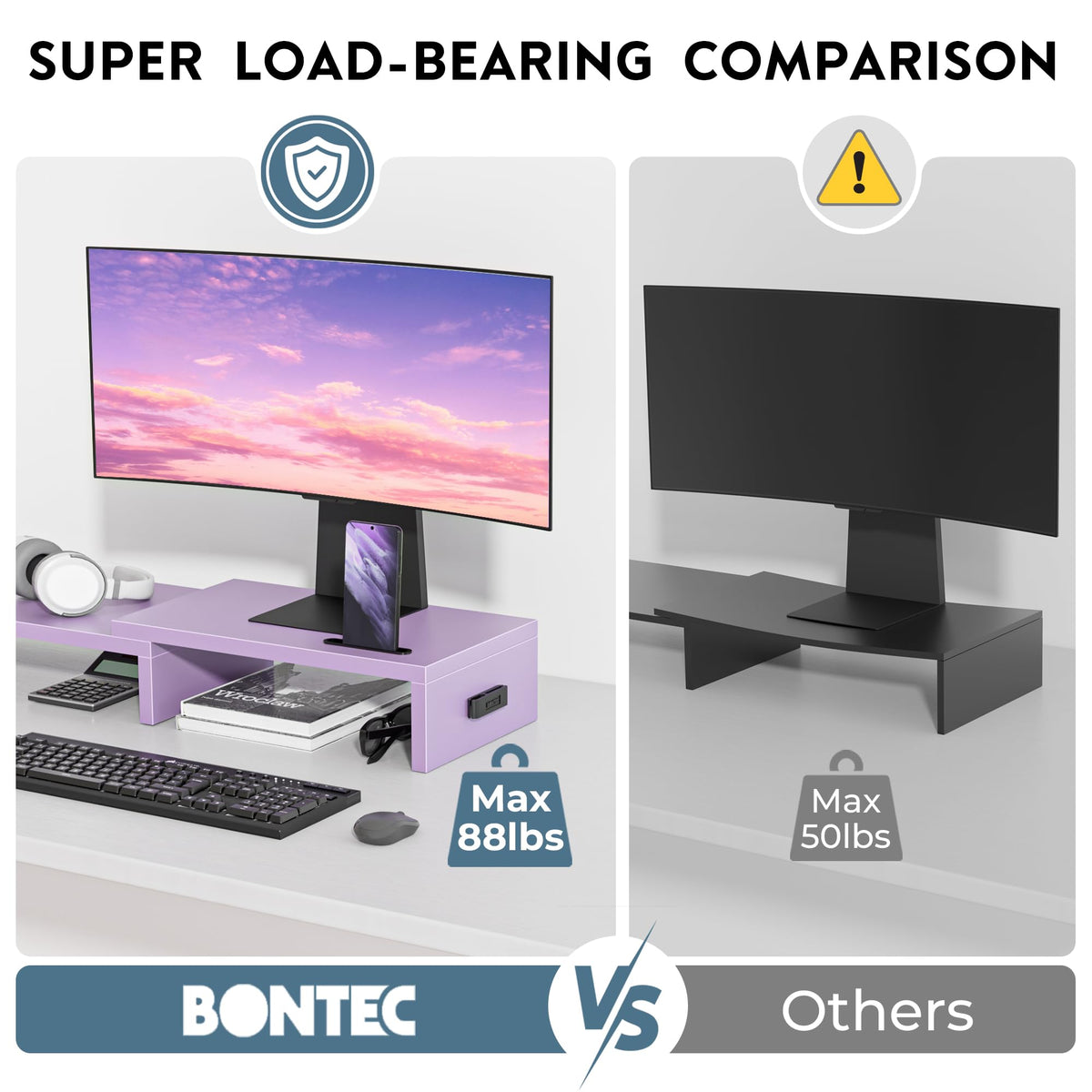 BONTEC Dual Monitor Stand Riser, Adjustable Length & Swivel Angle, Purple