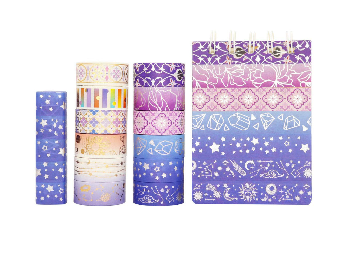 YUBBAEX Galaxy Washi Tape Set Purple Stars Decorative Tapes Silver Gold Foil Masking for Arts, DIY