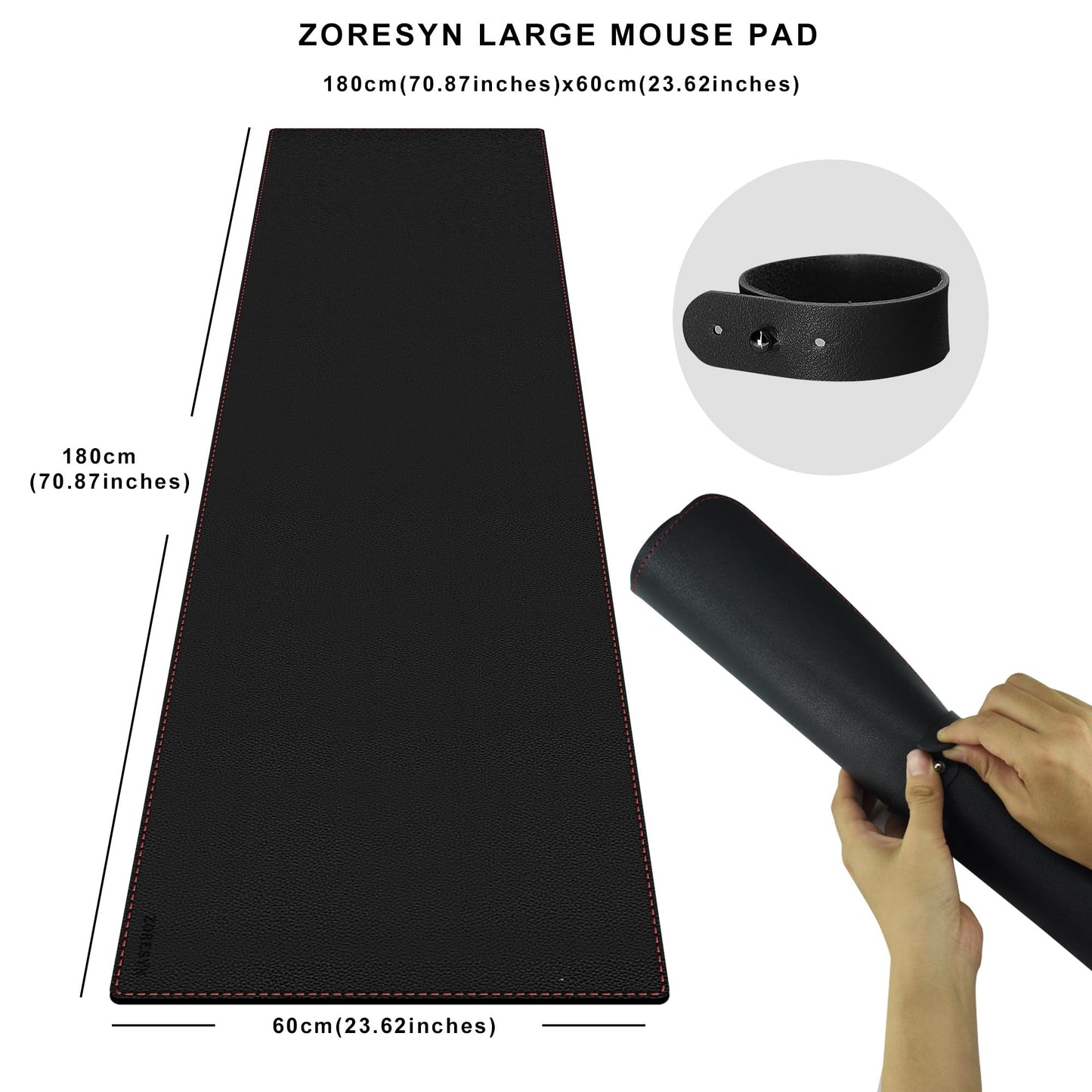 ZORESYN PU Leather Desk Mat 70.9" x 23.6" Black