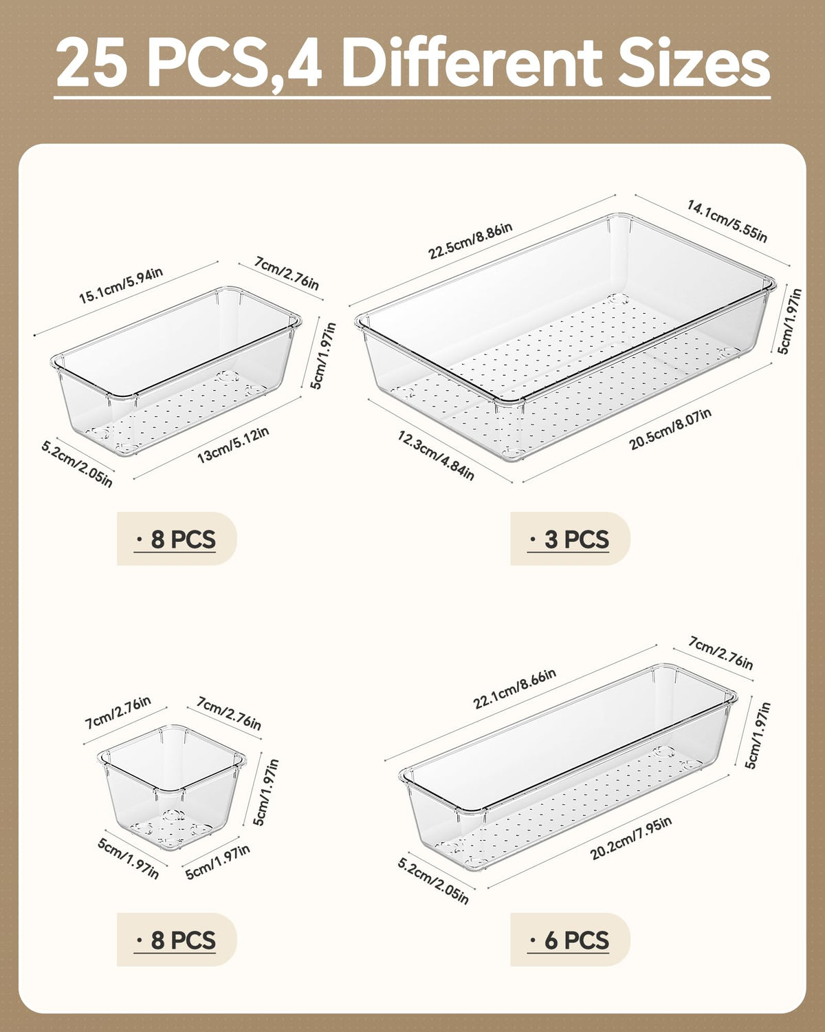 KEMETHY 25 PCS Plastic Drawer Organizers Set, 4 Sizes Vanity Organizer