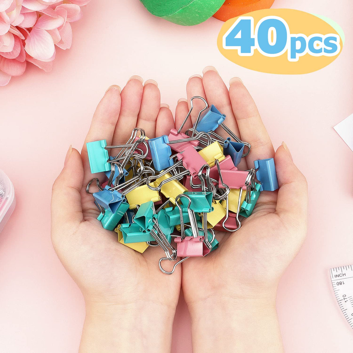 ZZTX 40 Pack Small Binder Clips 0.75 Inches Assorted Colors
