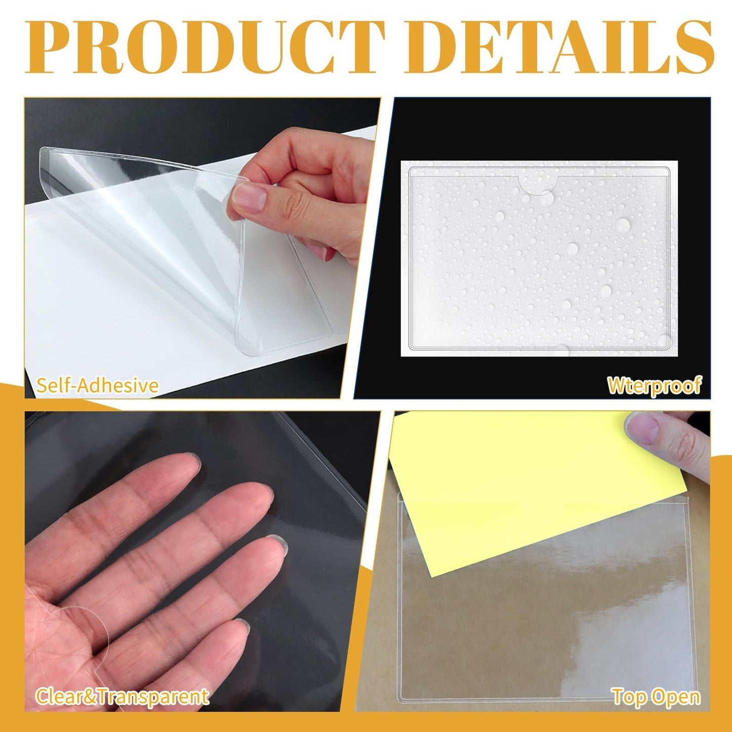 WYOMER 200 Pack Clear Self-Adhesive Business Card Pockets 3.7" x 2.3"