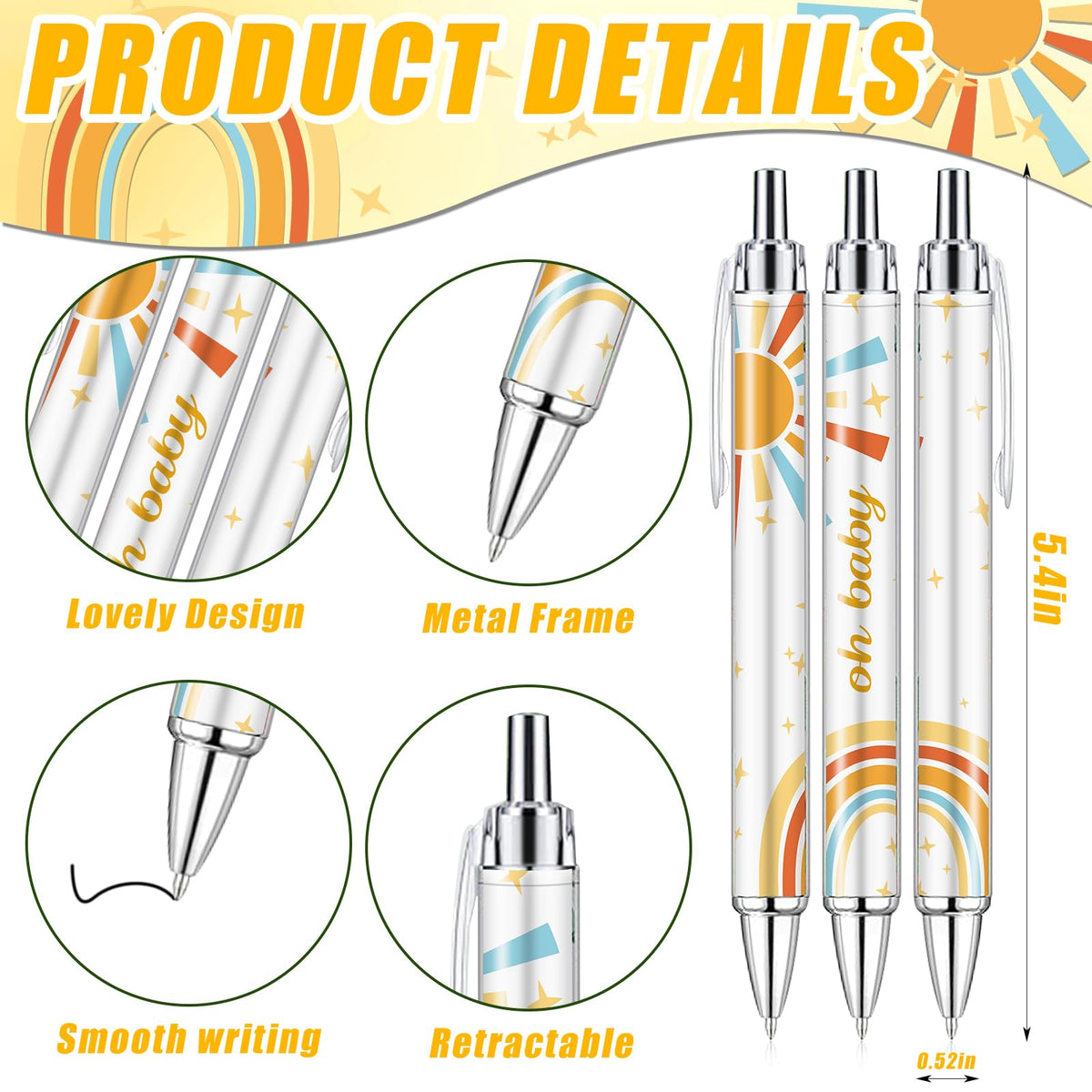 145 Pieces Sun Baby Shower Favors for Guest Here Comes the Son Ballpoint Pens and Keychains Gifts