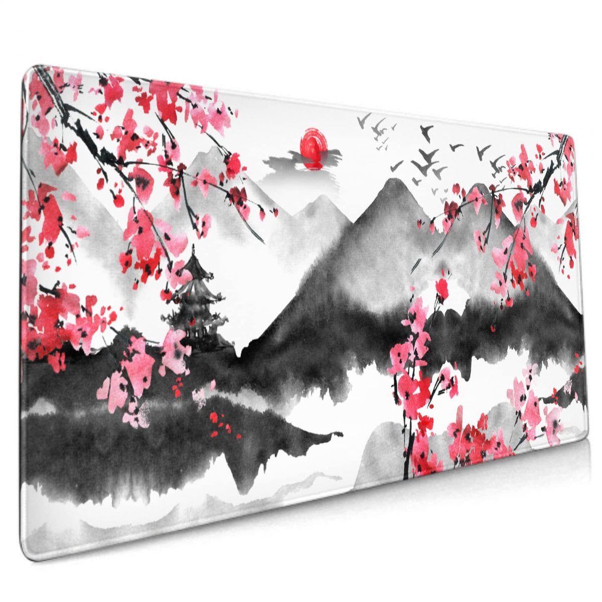 Japanese Cherry Blossom Mouse Pad 35.4 X 15.7 Inch XXL Full Desk Pink Watercolor Art Cool Design