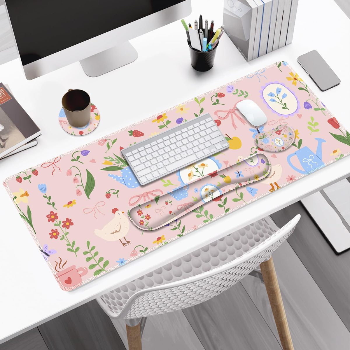 NXZGO Large Gaming Mouse Pad Set, Adorable Style 4 in1 Ergonomics Keyboard Desk Mat with Memory
