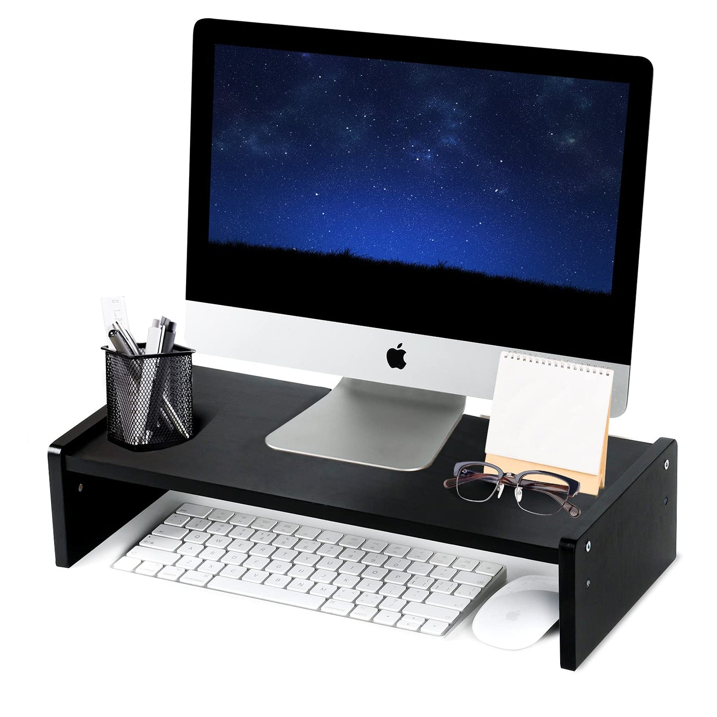 KINLINK Solid Wood Monitor Stand Riser, Monitor Riser with 2 Adjustable Height, 15.8 inch Computer