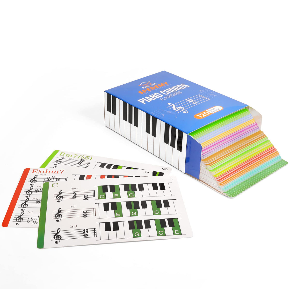 Spedemy Piano Chord Flashcards in Gift Box - Piano Chords Chart Included - ColorCoded Flash Cards
