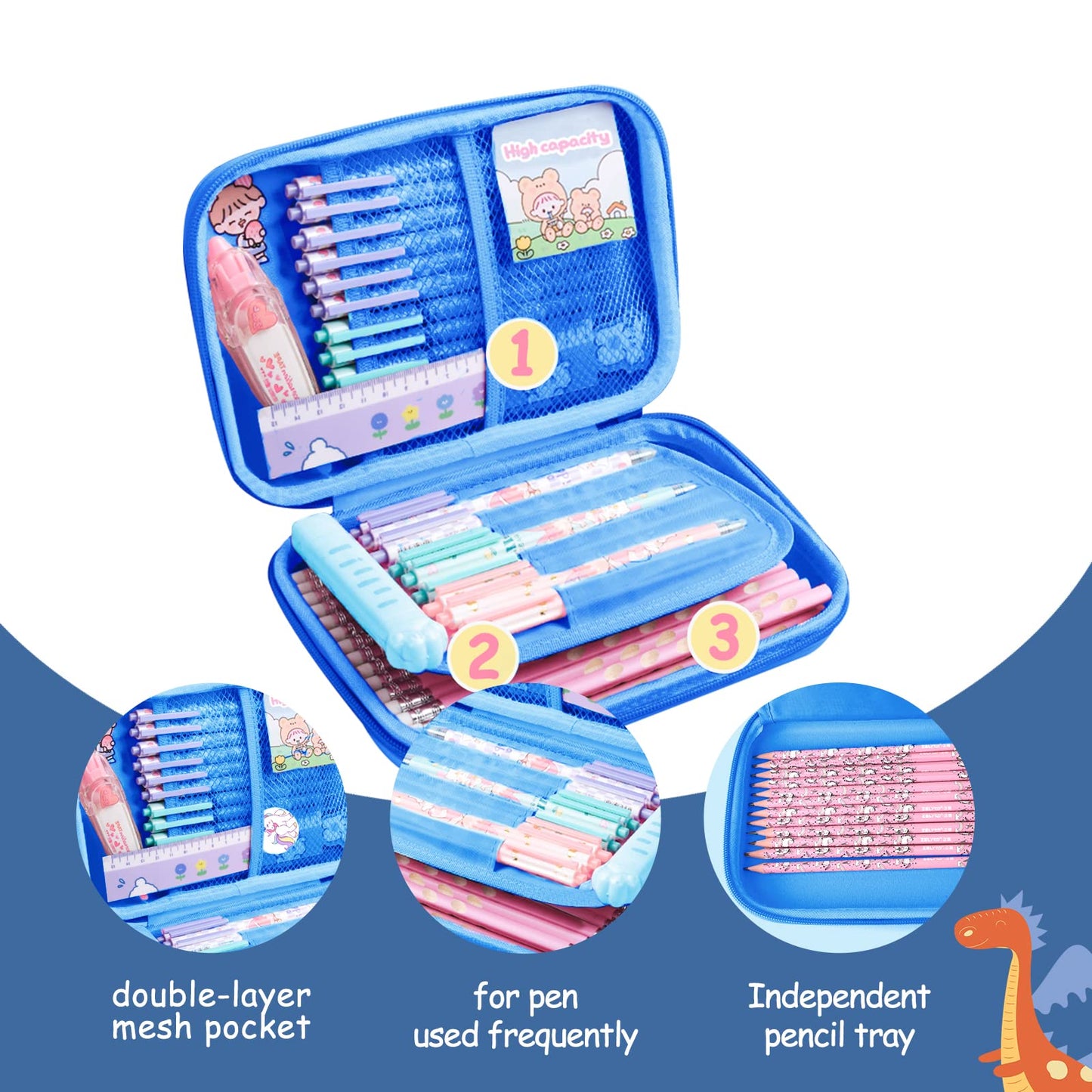 homicozy Pencil Case for Boys,Cute Dinosaur Stationery Set for Kids,3D EVA School Pencil Box