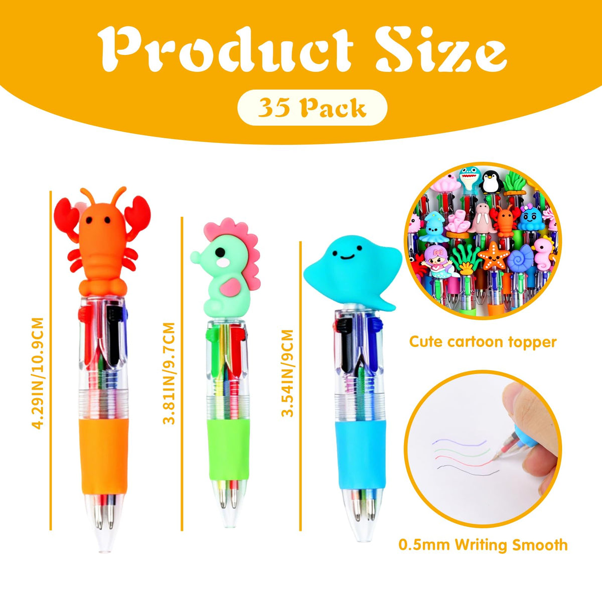 35 Pcs Mini Multicolor Pens in One 4-in-1 Fun Pens Bulk Gifts Ocean Animal
