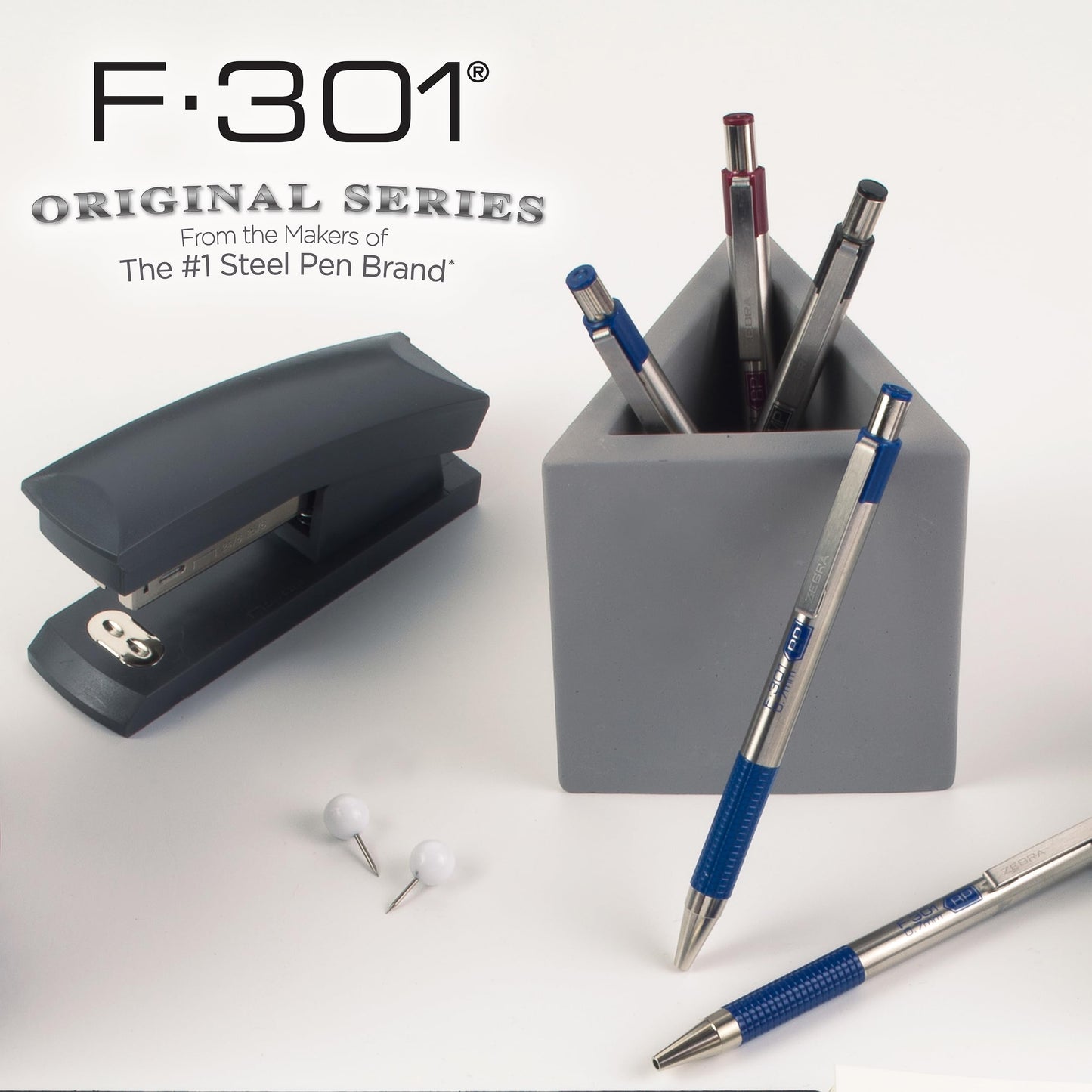 Zebra Pen STEEL F-301 Retractable Ballpoint Pen, Blue Ink, 0.7mm, 12-Pack