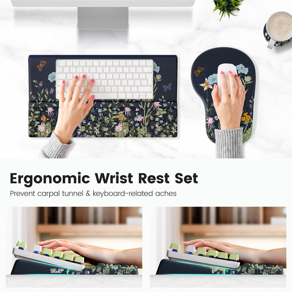 Ospelelf Ergonomic Mouse Pad and Keyboard Stand Wrist Rest Set, Memory Foam Comfort, Pain Relief