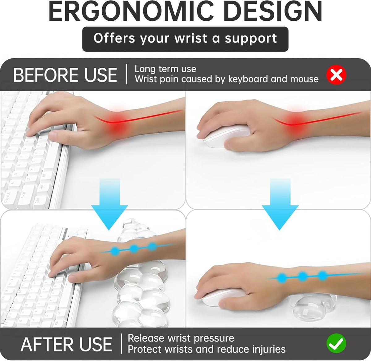 Aszqvd Mouse Pad with Wrist Rest, Soft Cloud Gel Keyboard Mouse Pad Set with Hand Wrist Support