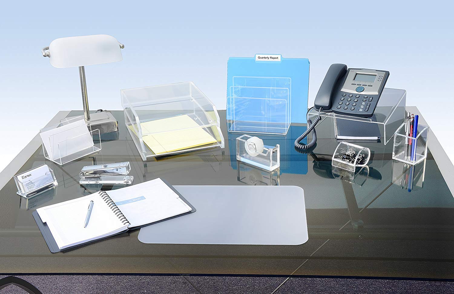 Kantek Clear Acrylic Double Large Letter Tray, 2 Tier Stackable Desk Organizer, Front Loading