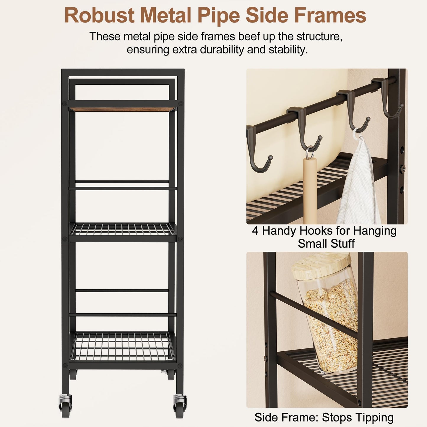 3 Tier Rolling Kitchen Microwave Cart, Utility Cart , Microwave Stand