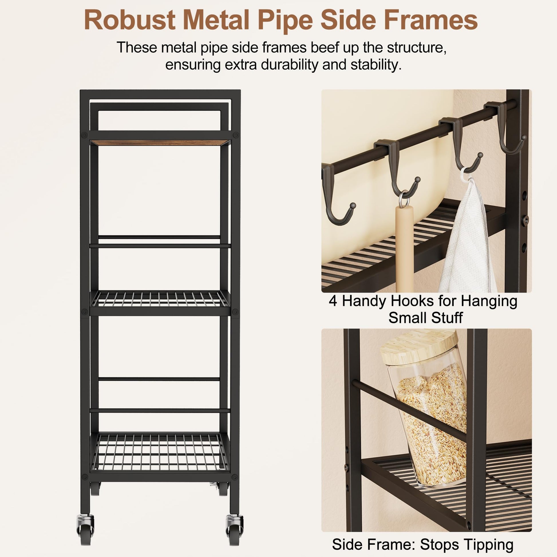 3 Tier Rolling Kitchen Microwave Cart, Utility Cart , Microwave Stand