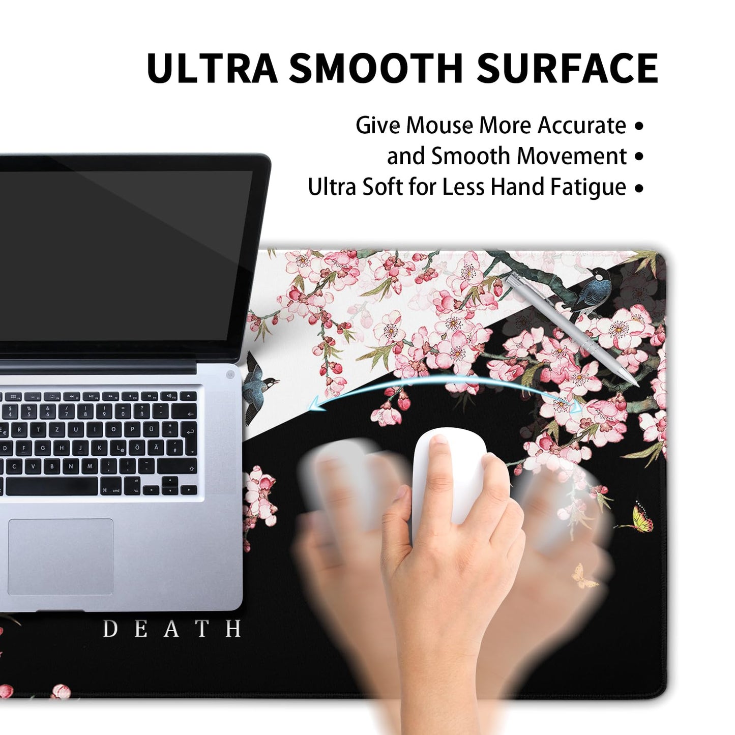 XXL Large Gaming Mouse Pad, Pink Sakura Death Life Extended Desk Pad Non-Slip Rubber Base