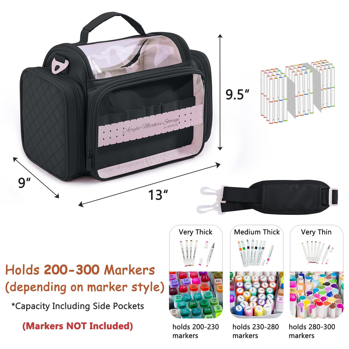 Large Marker Organizer Case for Up to 300 Markers, Marker Storage Bag