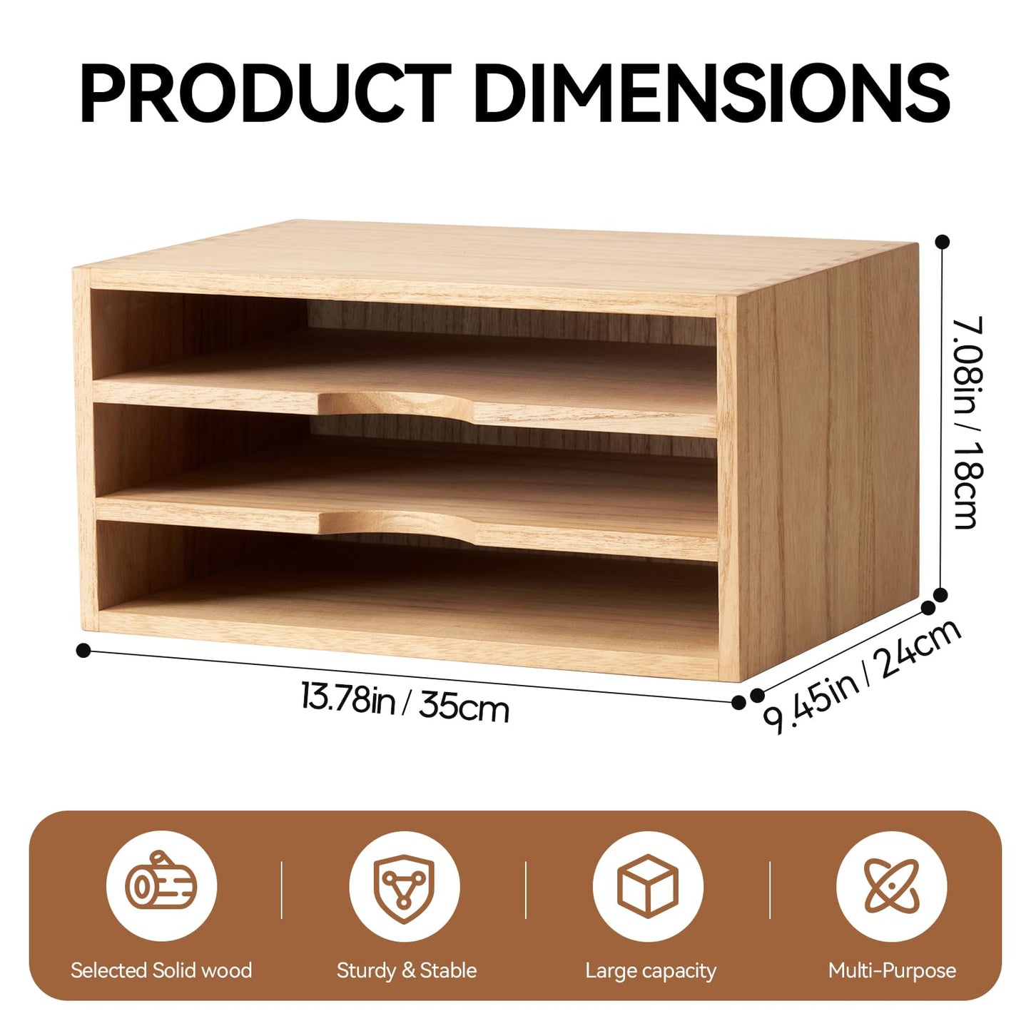 KIRIGEN Wooden Desk Organizer 3-Tier Letter Tray and Paper Sorter, Natural