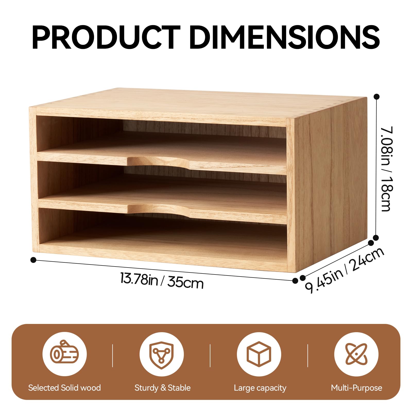 KIRIGEN Wooden Desk Organizer 3-Tier Letter Tray and Paper Sorter, Natural