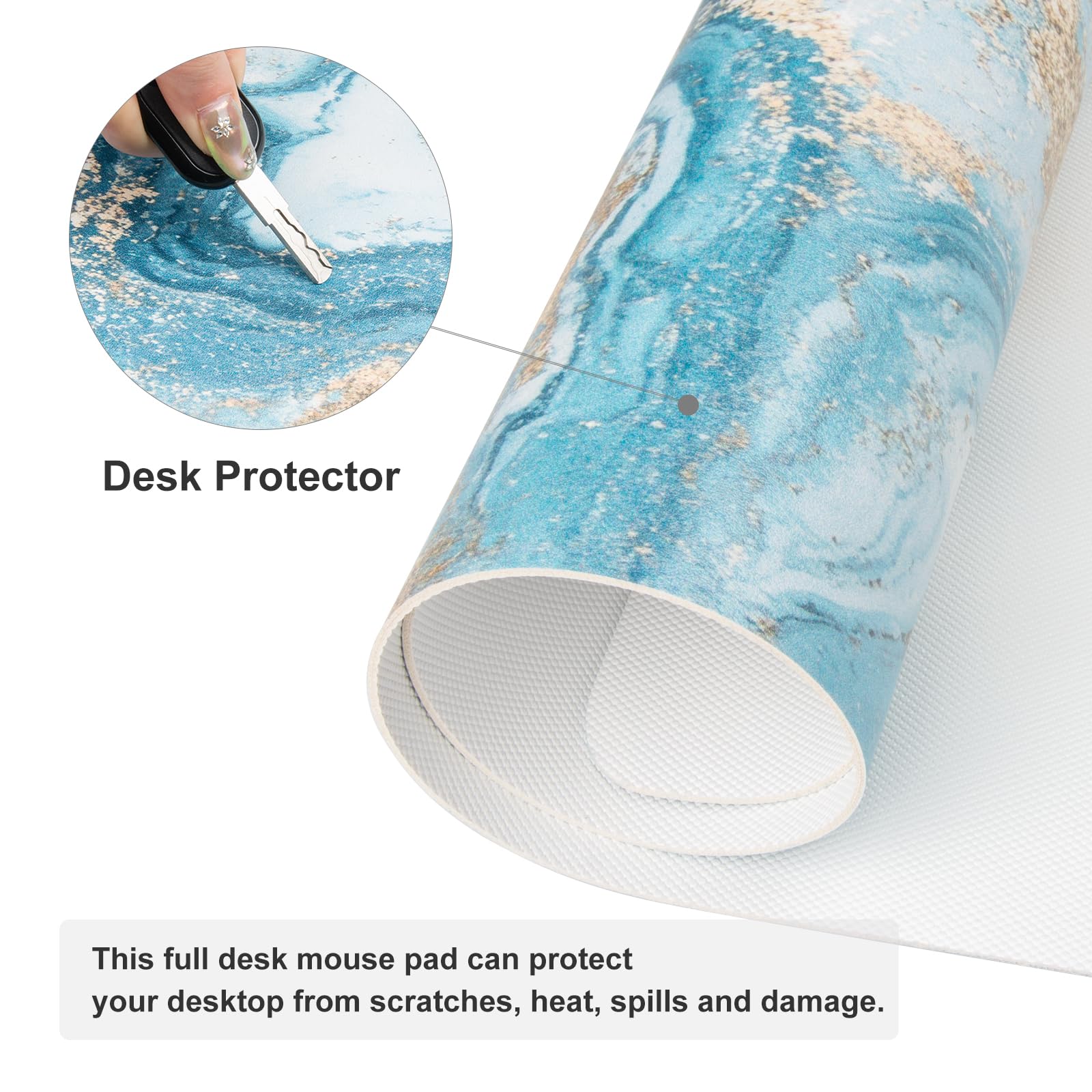 QiyI PU Leather Large Mouse Pad, 31.5" x 15.7", Blue White Marble