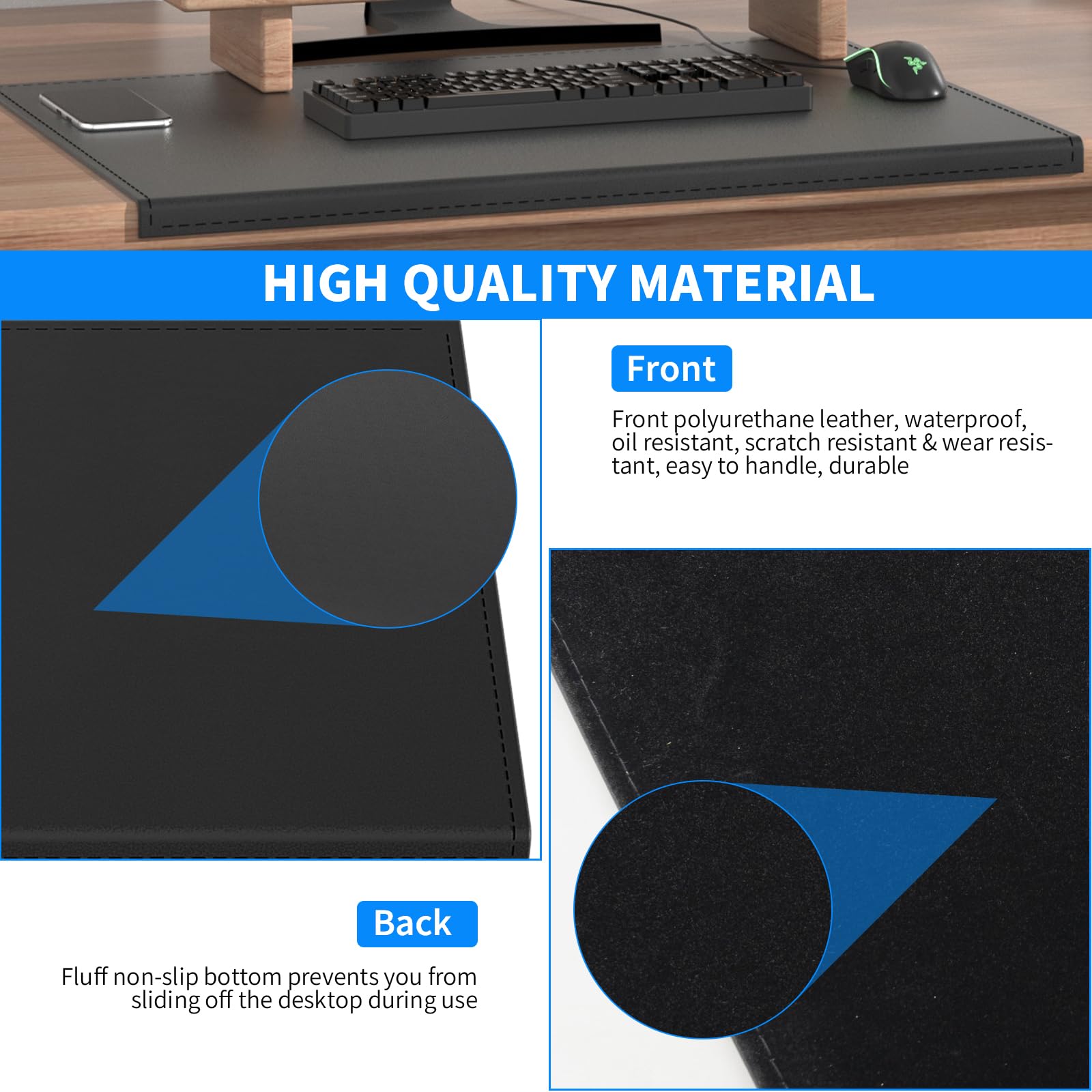 AKOZLIN 27.55”x 18.9" Soft PU Leather Surface Office Desk Mouse Mat Anti-Push Pad with Full Grip