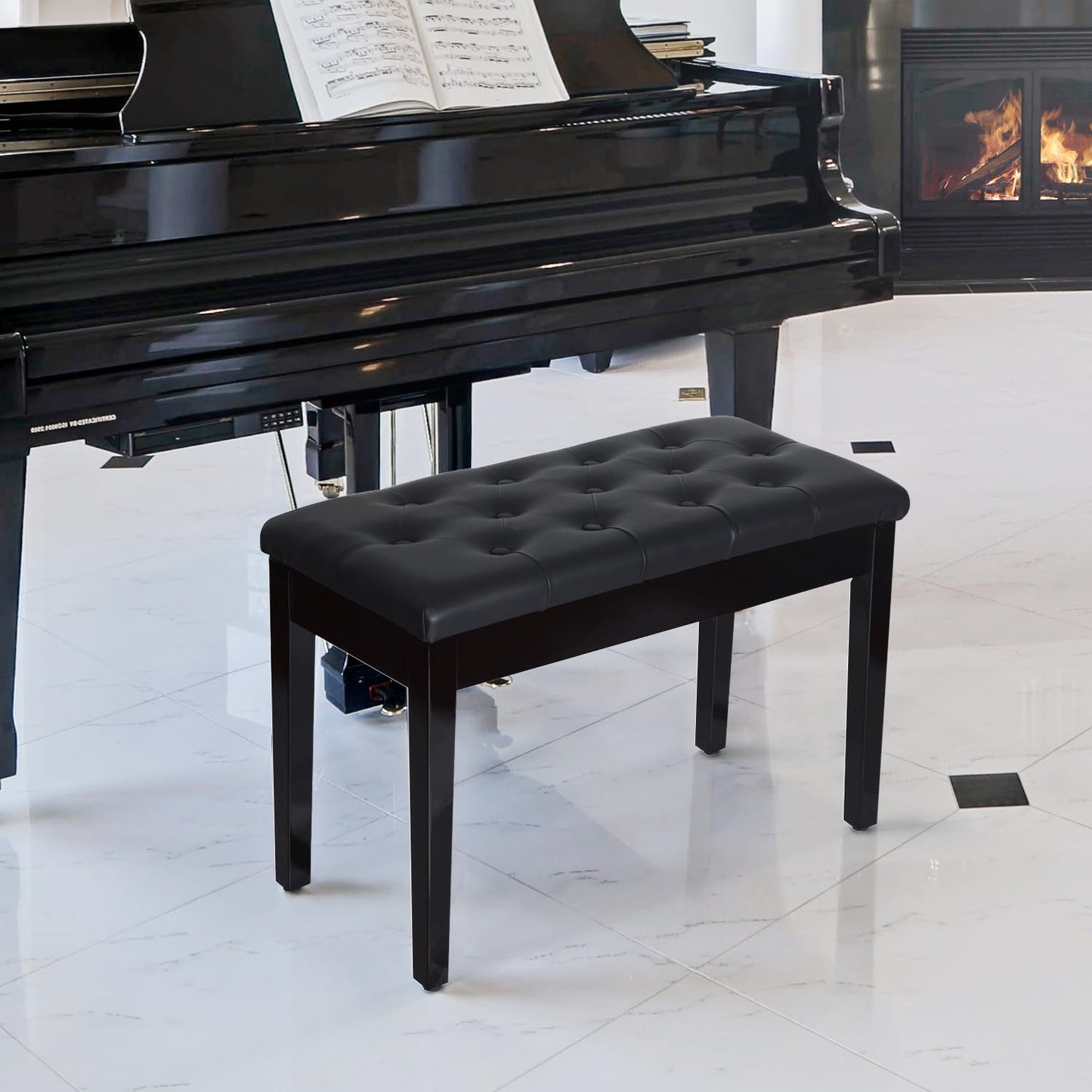 HOMCOM Piano Bench with Faux Leather Padded Cushion, Black