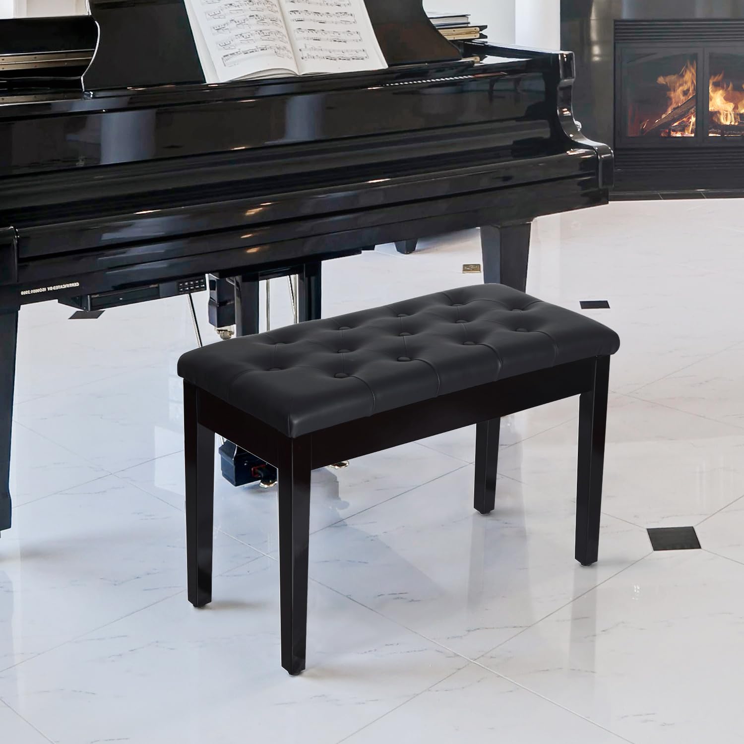 HOMCOM Piano Bench with Faux Leather Padded Cushion, Black