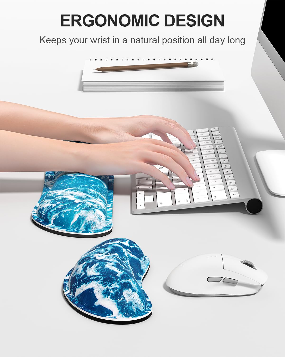 Auhoahsil Large Mouse Pad with Wrist Rests for Keyboard & Mouse, Thick Soft Ergonomic Memory Foam