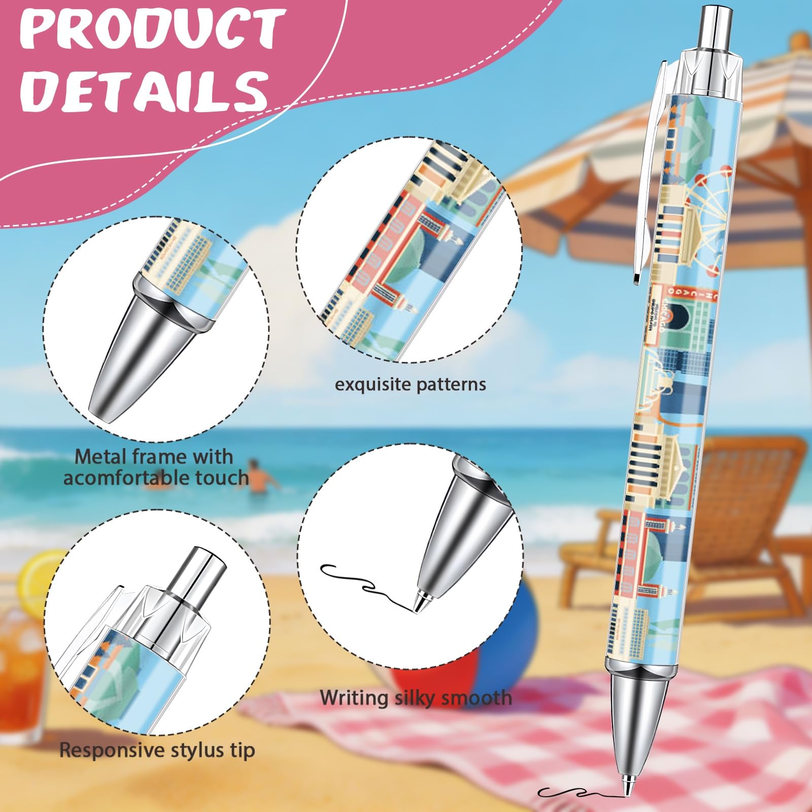 Wxiben Chicago Ballpoint Pens Set - 24 Pcs Chicago Souvenirs Gifts Retro USA City Vacation
