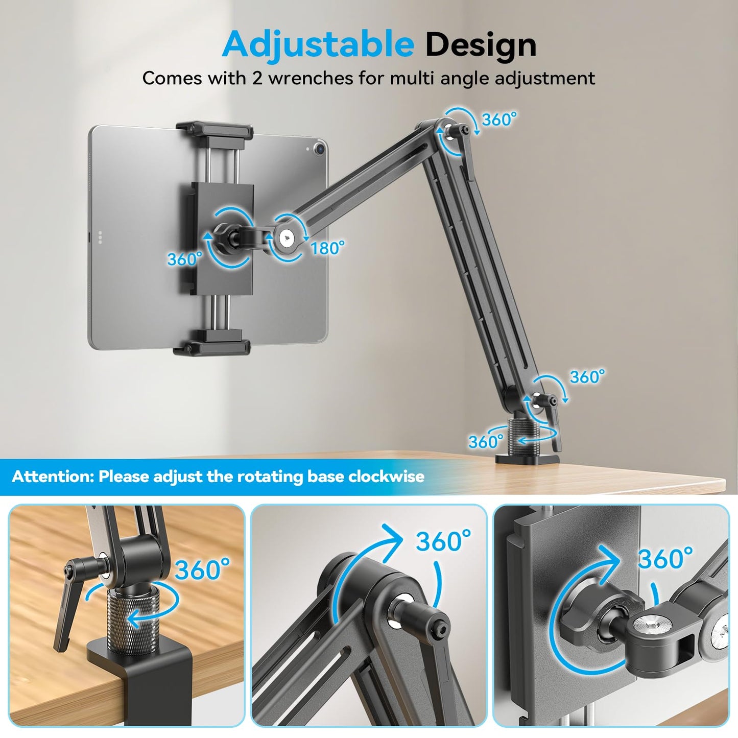 Portable Monitor Arm Mount Holder Screen Stand 18.5" 360° Rotating Base