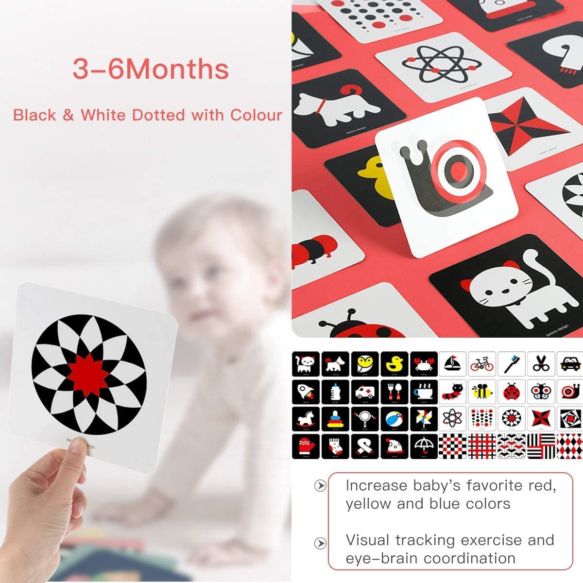 beiens High Contrast Baby Flashcard, 80Pcs 160Page Visual Stimulation Cards