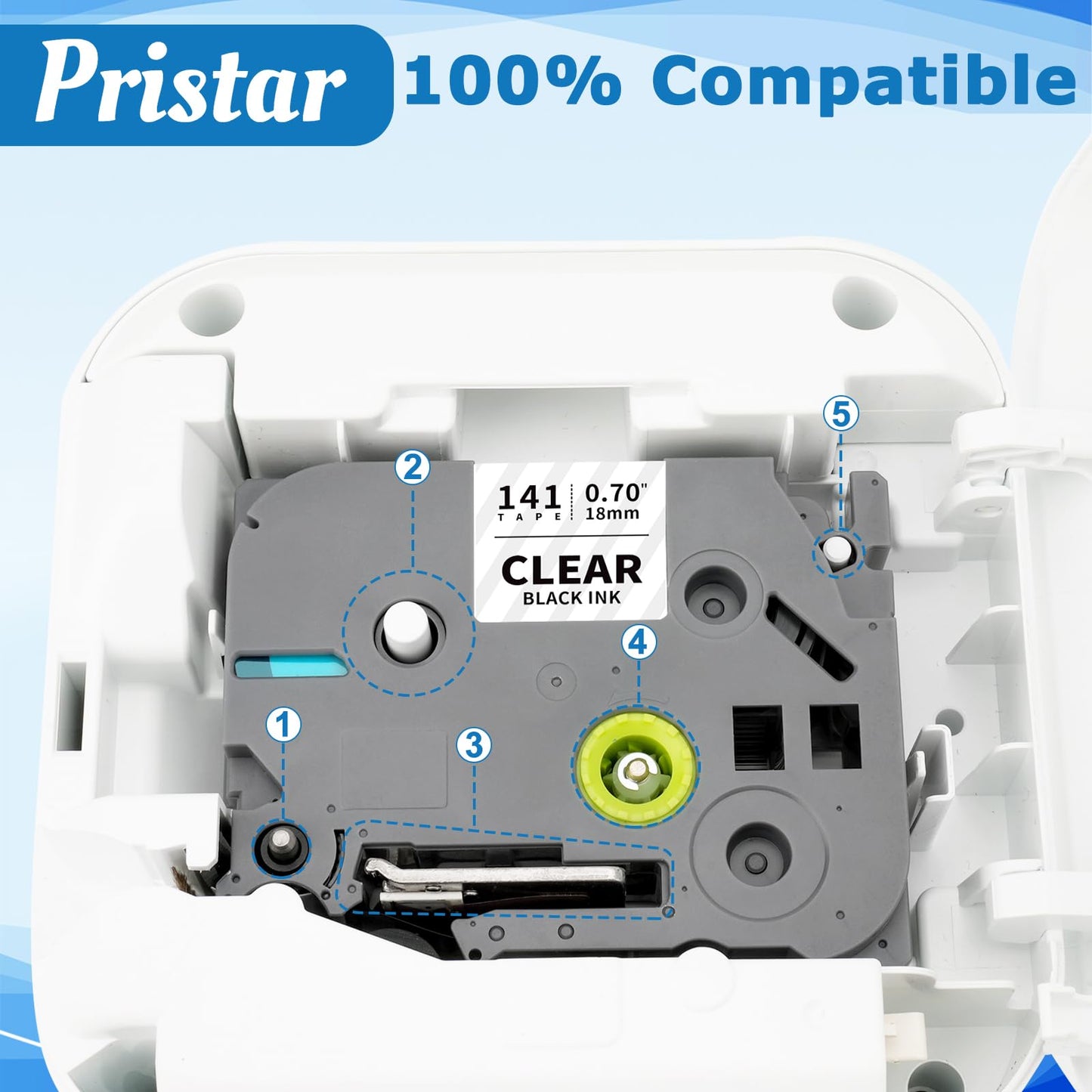 Pristar 4 Pack Tz Tape 18mm 0.7 Inch Laminated Clear TZe-141 TZ-141