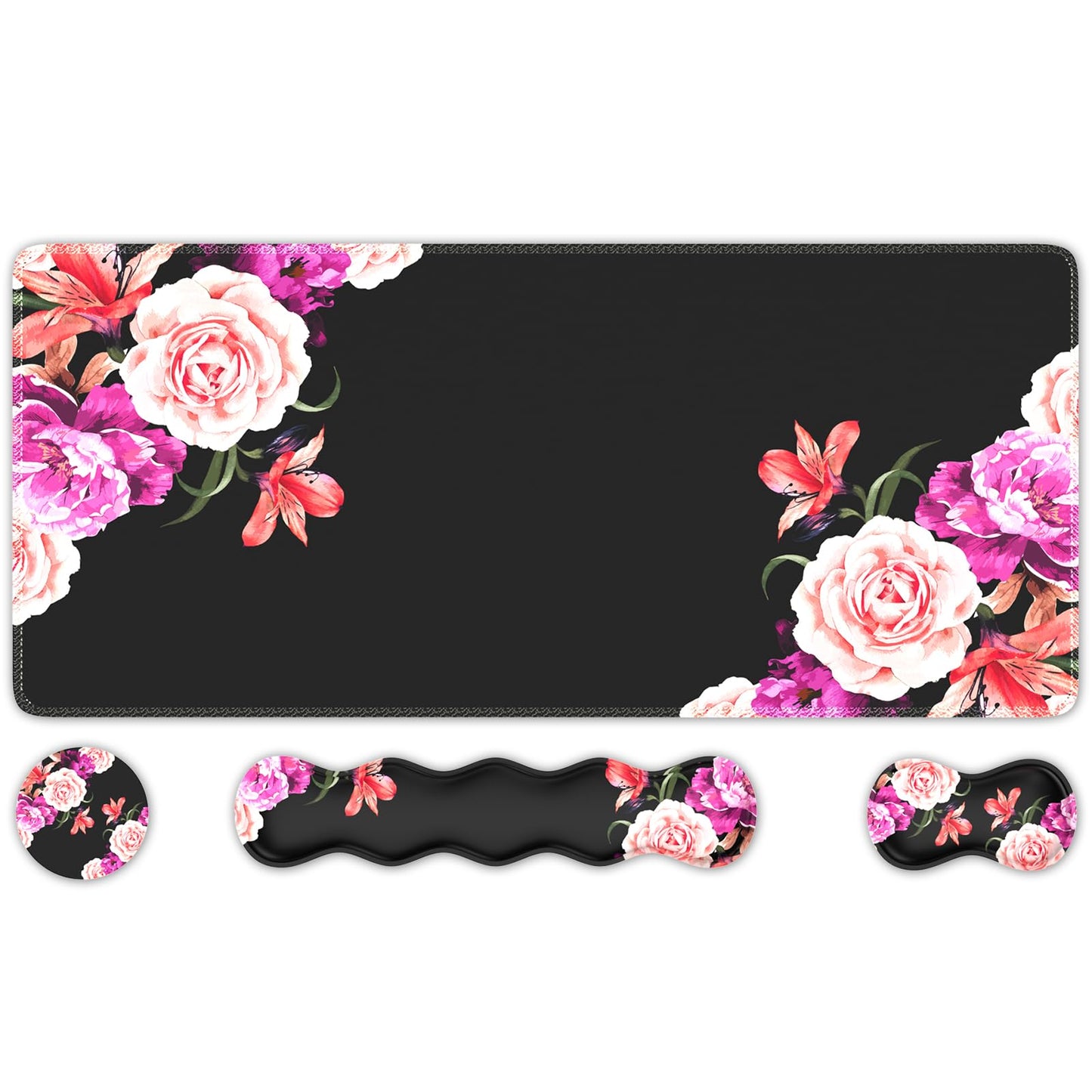 iLeadon Mouse Pad Set, Peony Flower Desk Mat for Keyboard and Mouse