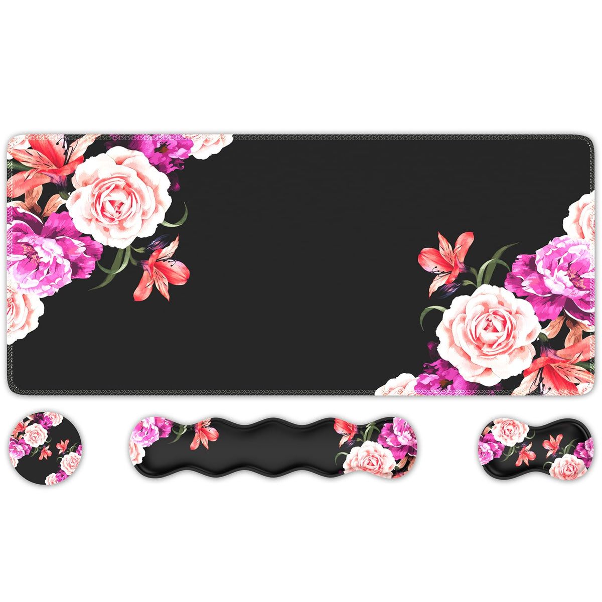 iLeadon Mouse Pad Set, Peony Flower Desk Mat for Keyboard and Mouse