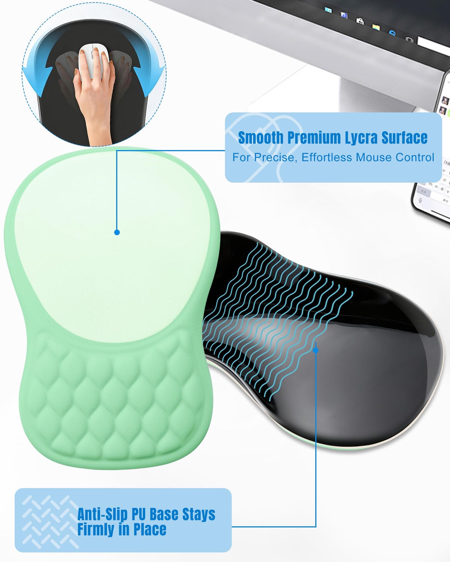 PVIPCZ Ergonomic Mouse Pad with Sloped Memory Foam Wrist Rest