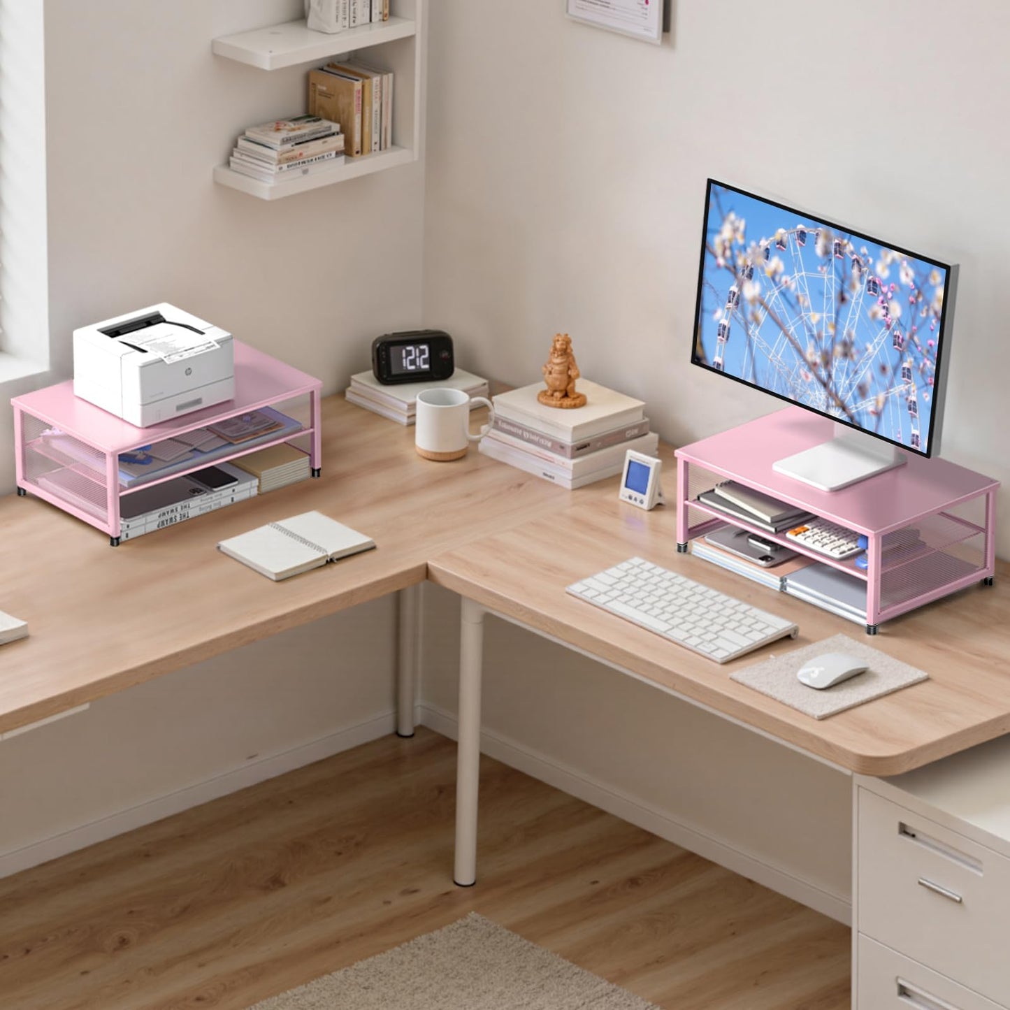 ECOLOVI 2-Tier Computer Monitor Stand Riser, Printer & Laptop Stand, Office Desk Accessories