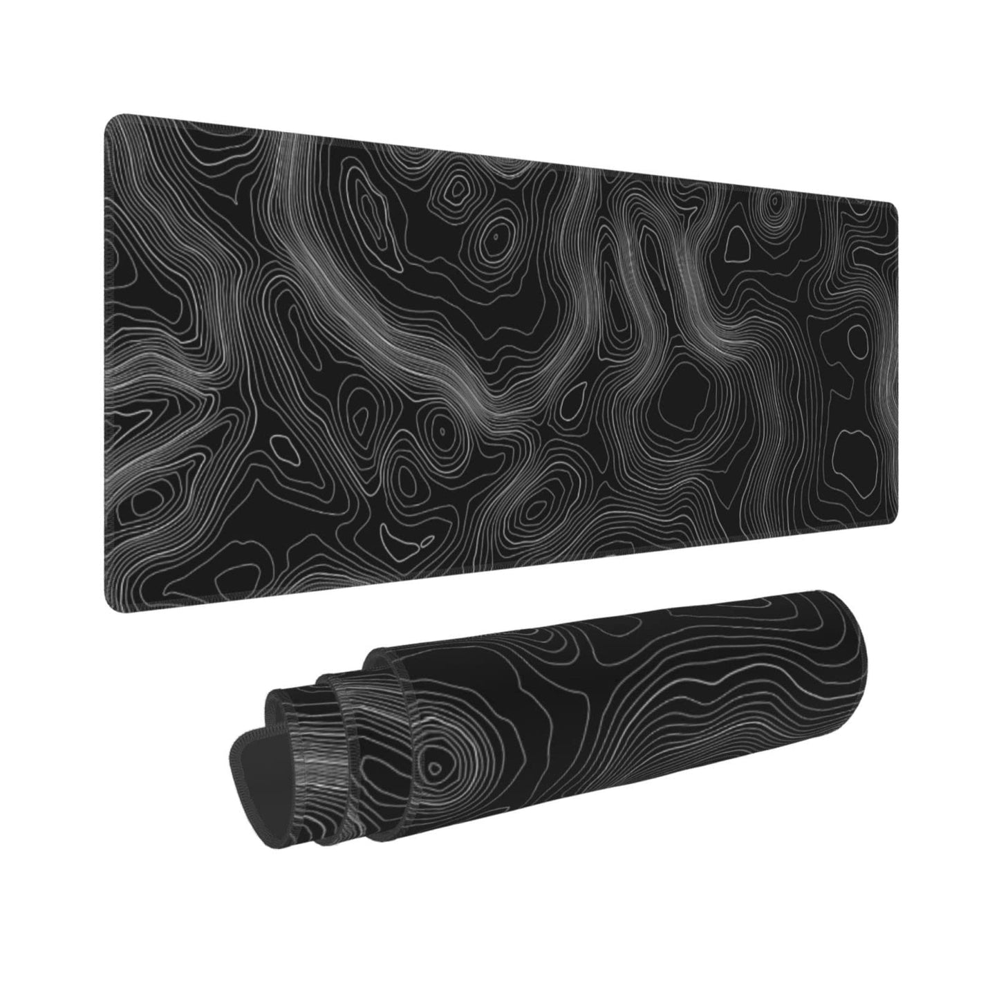 Topography Map Lines Contour Geographic Black XXL XL Large Gaming Mouse Pad for Desk, Non-Slip Long
